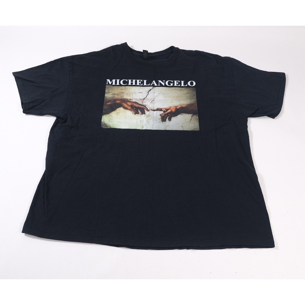 Gildan T-Shirt Mens 2XL Black Michelangelo Creation Of Adam Graphic Heavy Cotton